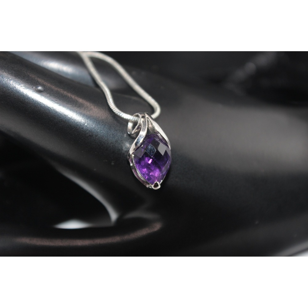 925 Sterling Silver Purple Gemstone Bypass Pendant 22 Inch Snake Chain Necklace